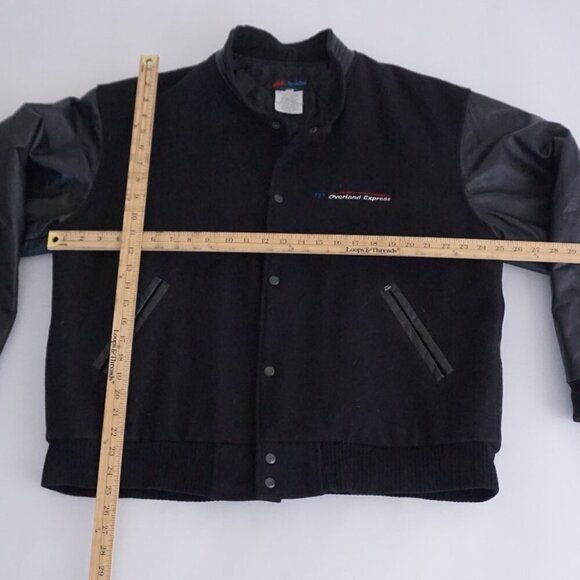 Vintage '90s Marv Holland Black Wool Leather Button Up Varsity Jacket  L - Picture 3 of 9